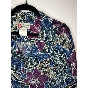 Vtg Hilo Hattie Shirt Mens XL Green Blue MaroonHawaiian Floral Print Button Up